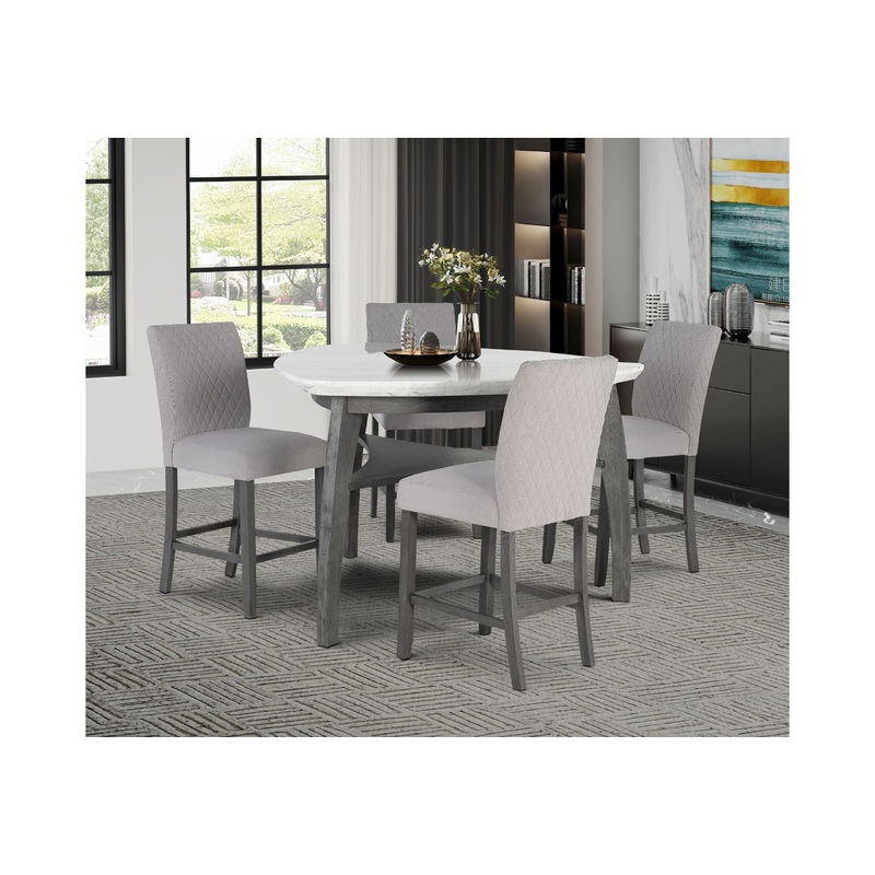 D8192 – 5 Piece Dining Room Set (Triangle Bar Table And Four Bar Stools) – Light Gray