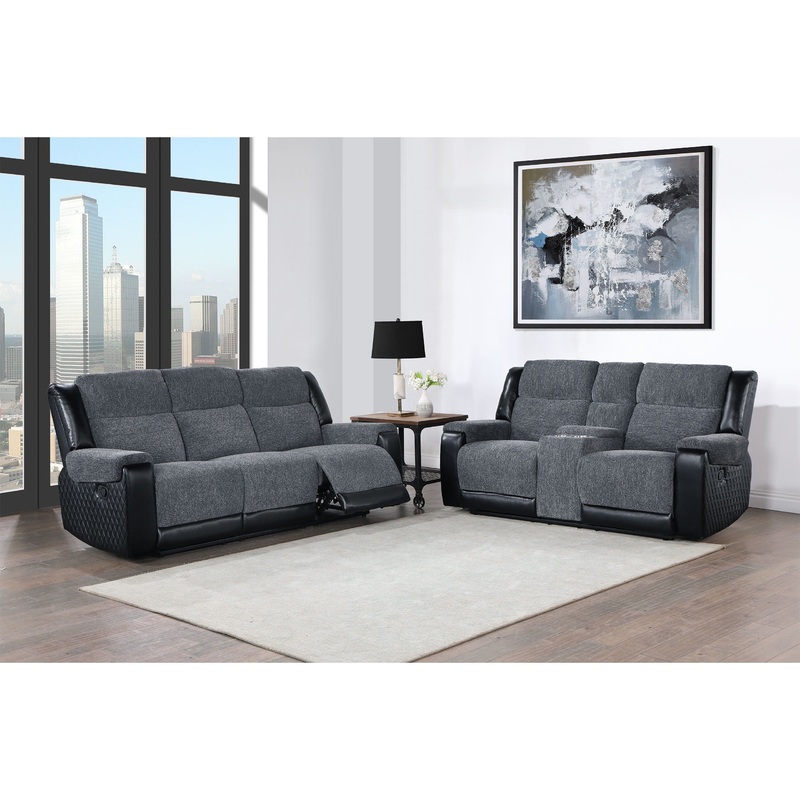 U5914 – Reclining Sofa / Console Reclining Loveseat – Gray / Black