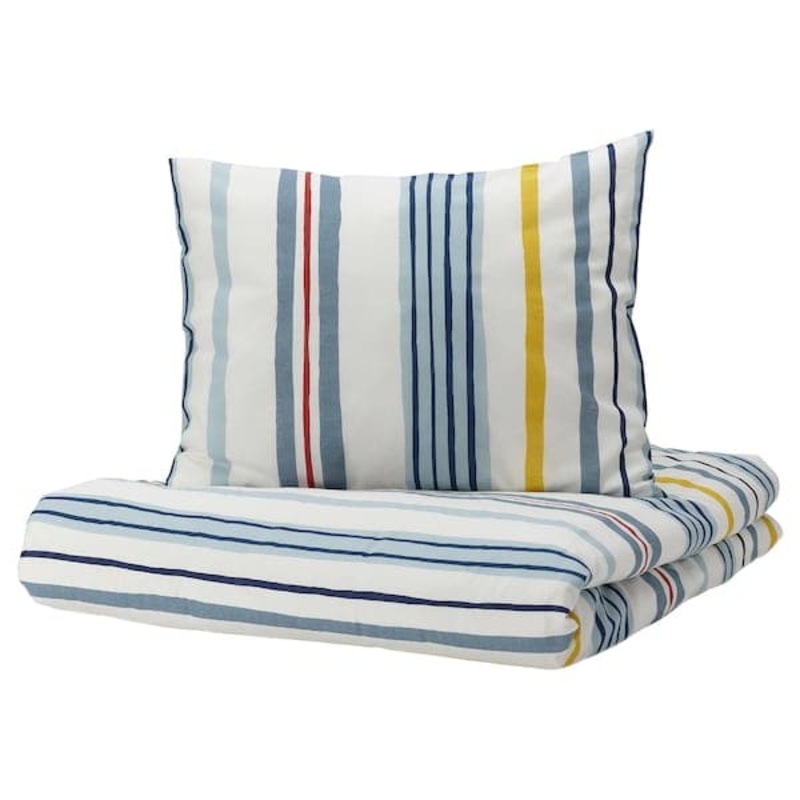 NATTSLNDA duvet cover and pillowcase, stripe pattern/multicolour
