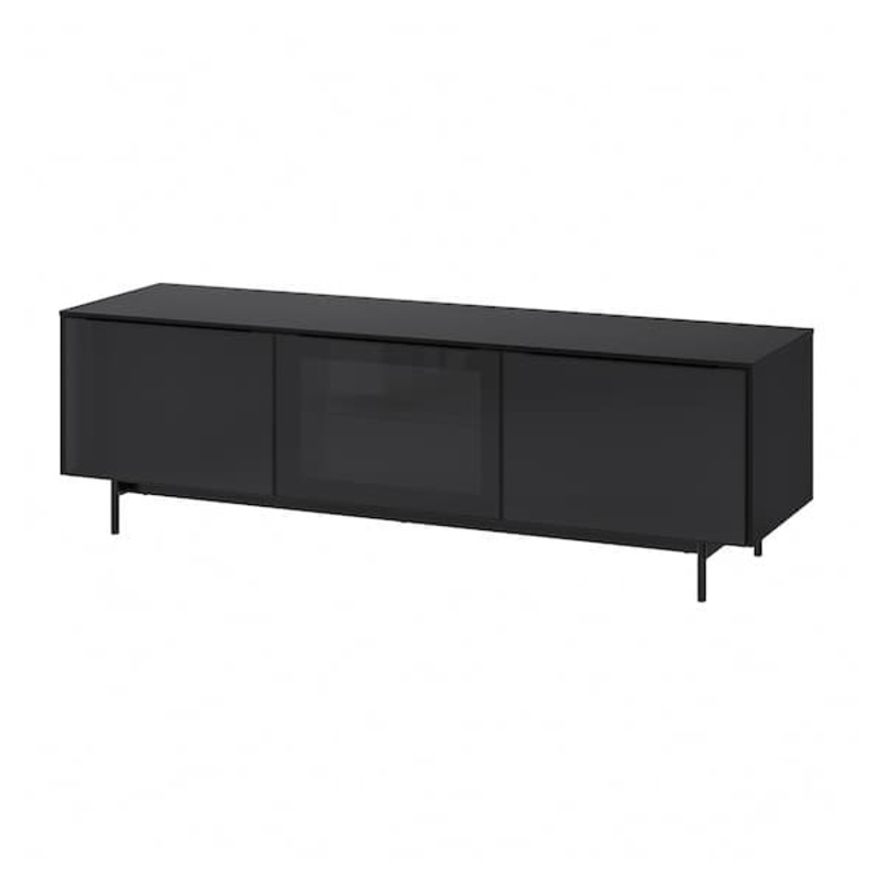 RANNS TV bench with doors, black/black glass