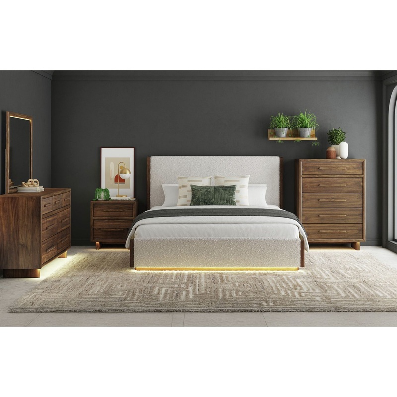 Brisbane – Upholstered Bedroom Set With Boucle And LED