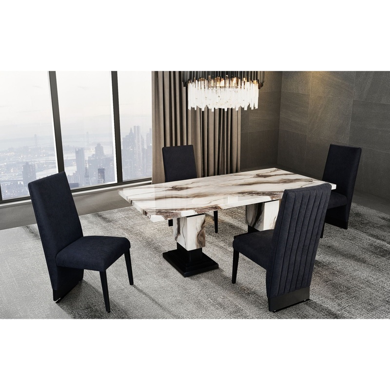 D12 – 7 Piece Dining Room Set (Dining Table And 6 Dining Chairs) – Black / White