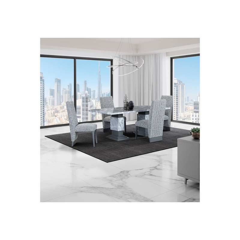 D1212/D12 – 5 Piece Dining Room Set (Dining Table And 4 Dining Chairs) – White/Gray