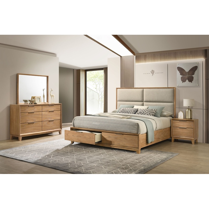 Florian – Bedroom Set|Light Brown|4 Pc. Bed, Dresser, Mirror, Nightstand|5 Pc. Bed, Dresser, Mirror, Chest, Nightstand|King|Queen
