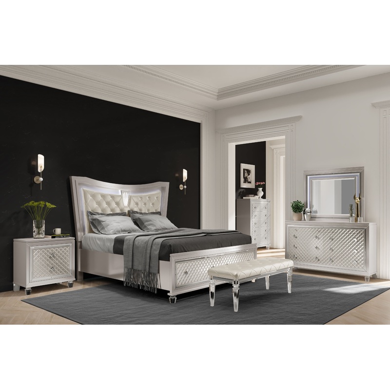 Paris – 5 Piece King Bedroom Set With LED – Champagne
