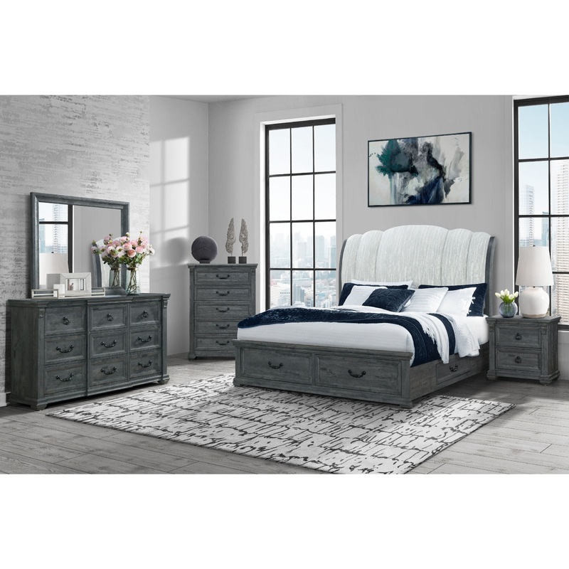 Rowan – 5 Piece Queen Storage Bedroom Set – Gray