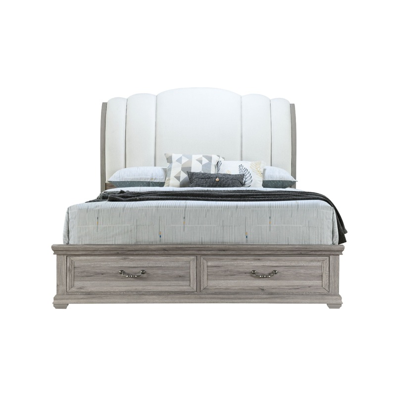 Rowan – King Bed With Storage – Natural / White