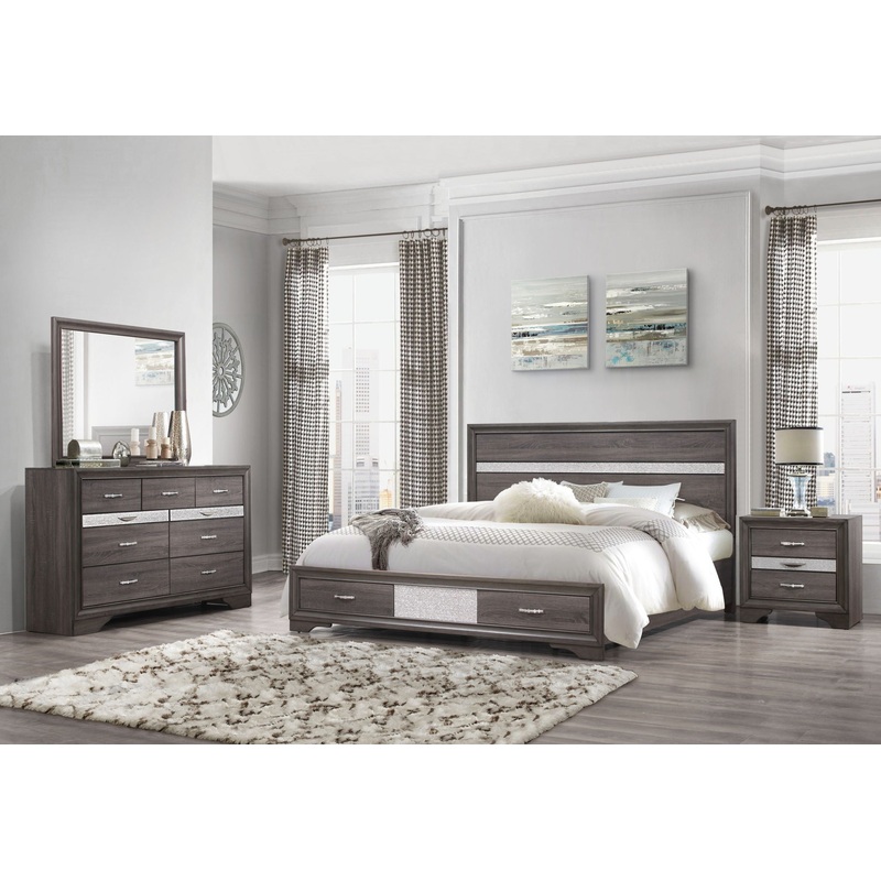 Seville – 4 Piece King Bedroom Set (Bed, Dresser, Mirror, Nightstand) – Gray