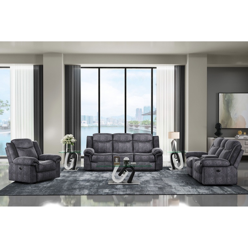 U2200 – Power Reclining Sofa / Power Console Reclining Loveseat With Power Switch – Domino Granite