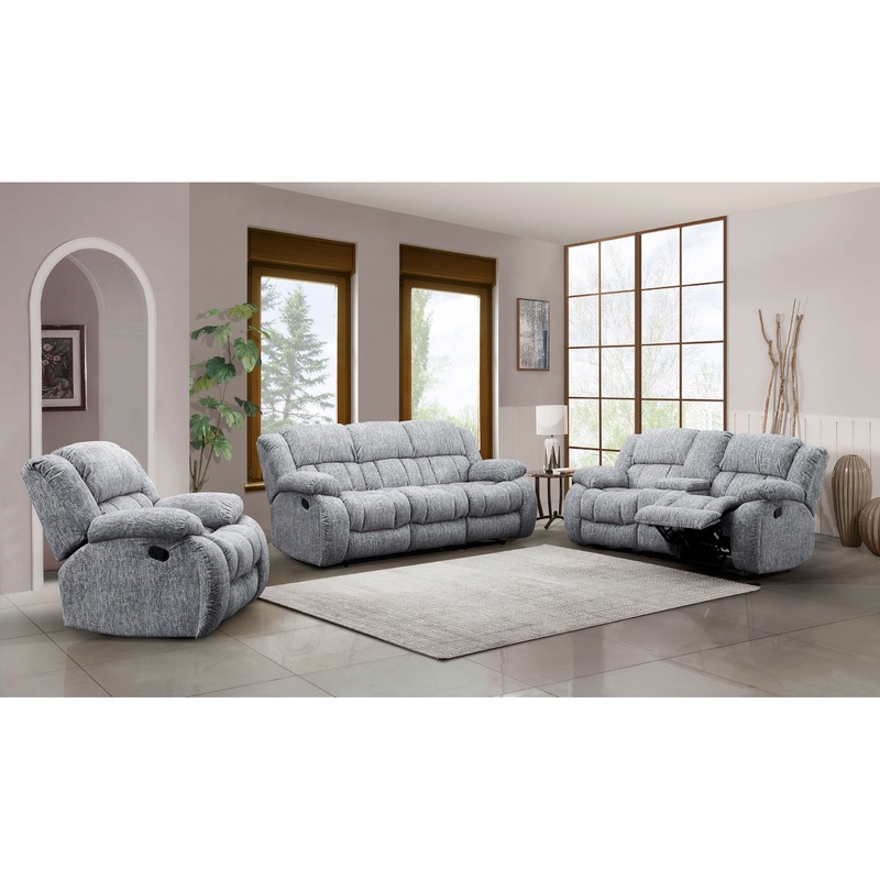 U250 – 3 Piece Living Room Set (Reclining Sofa / Console Reclining Loveseat & Glider Recliner) – Gray