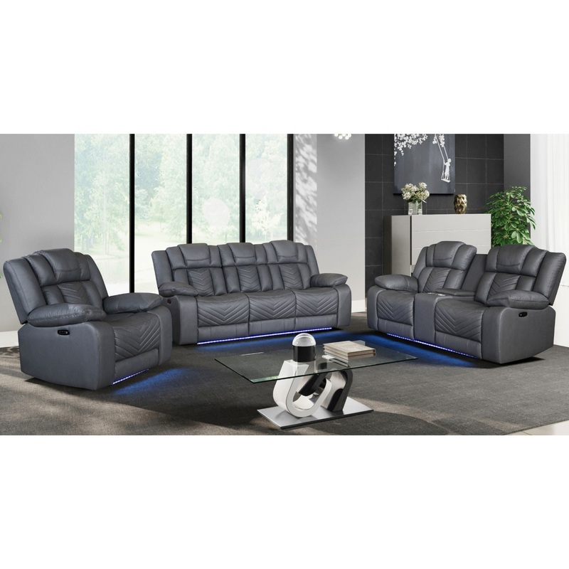 U7068 – 3 Piece Living Room Set (10 Power Reclining Sofa / Power Console Reclining Loveseat / Power Recliner With LED) – Gray
