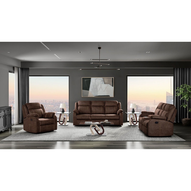 U7303 – 3 Piece Living Room Set (Recliner Sofa / Console Power Recliner Loveseat / Glider Recliner) – Dark Brown