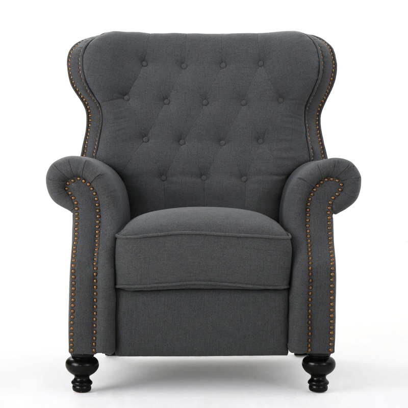 Accented Push Back Recliner Chair With Rolled Arms, Enjoy Cocooning Comfort