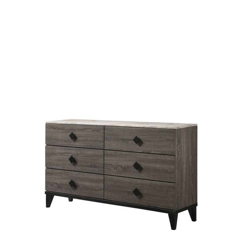 Avantika – Faux Marble Top Rustic Dresser – Gray / Marble / Oak