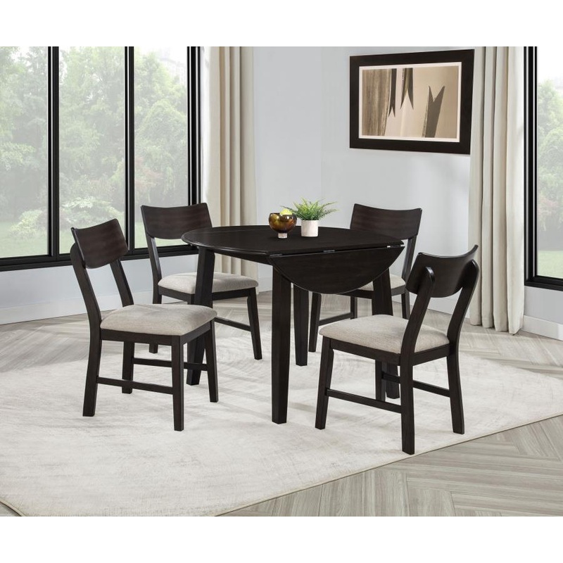 Catley – 5 Piece Round Drop Leaf Dining Table Set – Dark Coffee