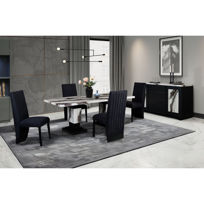 D12 – 5 Piece Dining Room Set (Dining Table And 4 Dining Chairs) – Black / White