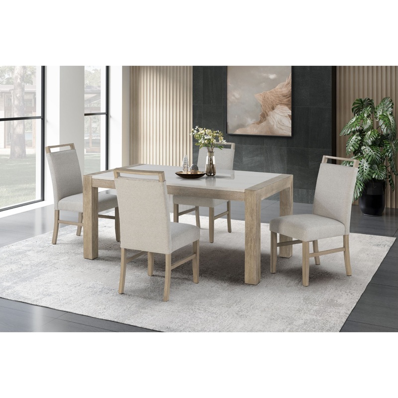 D1321 – 5 Piece Dining Room Set (Dining Table And 4 Dining Chairs) – Light Gray / White