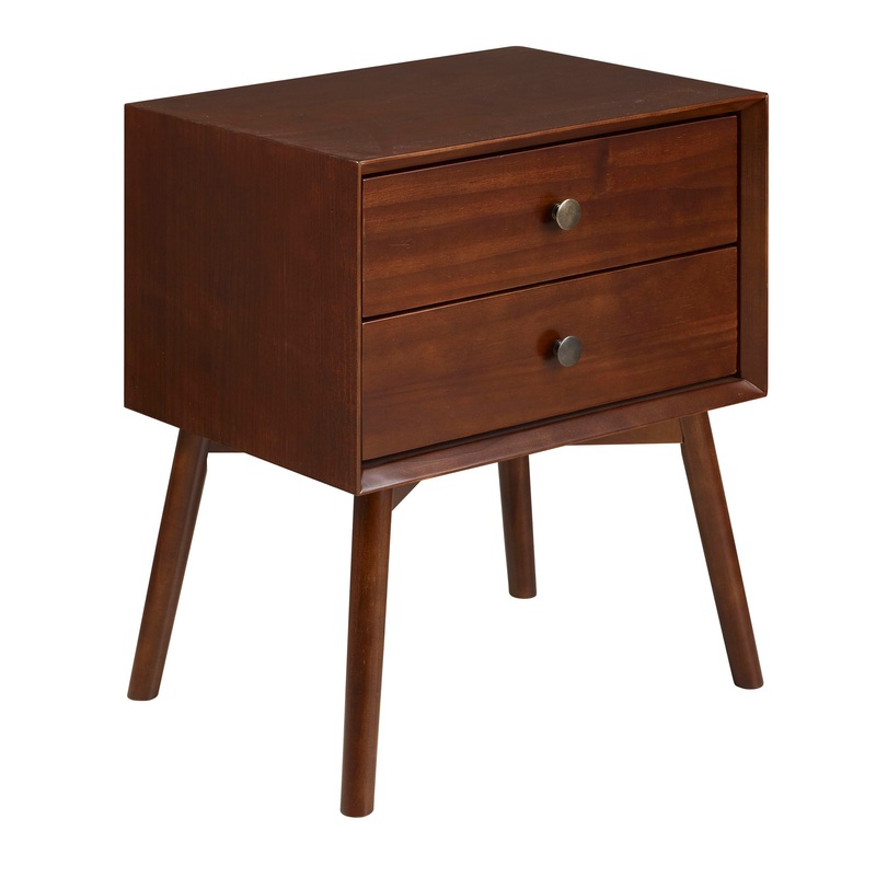 Mid-Century Modern Double Drawer Nightstand – Walnut