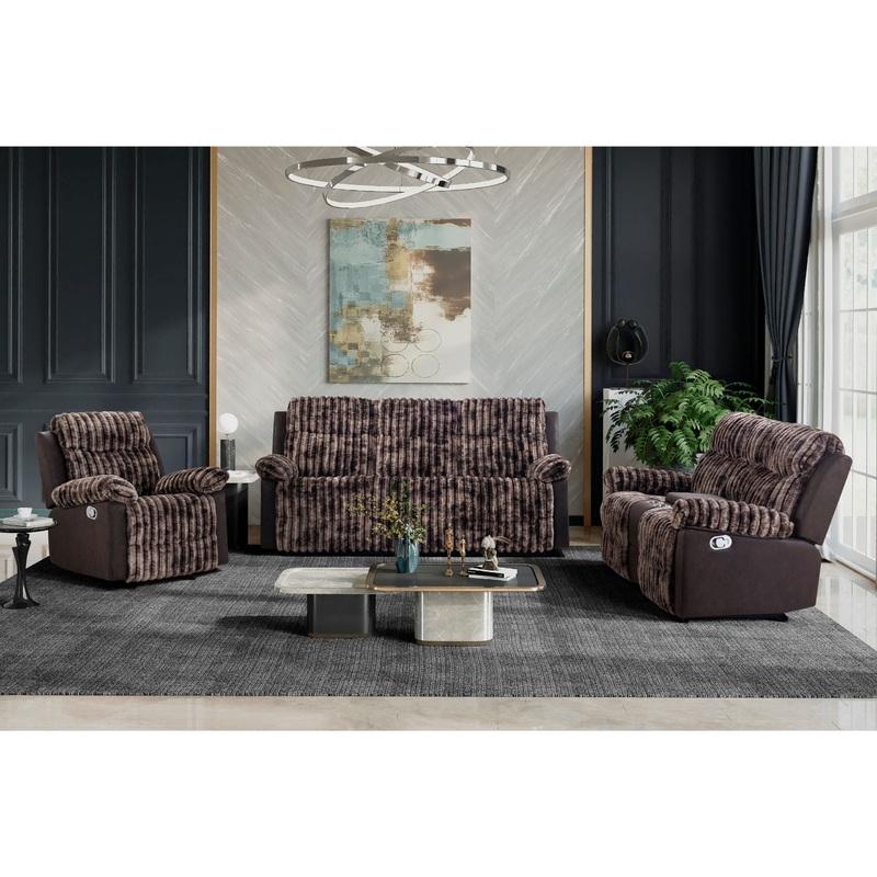 U6028 – 3 Piece Living Room Set (Reclining Sofa/Console Reclining Loveseat/Glider Recliner) – Brown