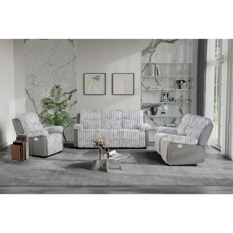 U6028 – 3 Piece Living Room Set (Reclining Sofa/Console Reclining Loveseat/Glider Recliner) – Gray