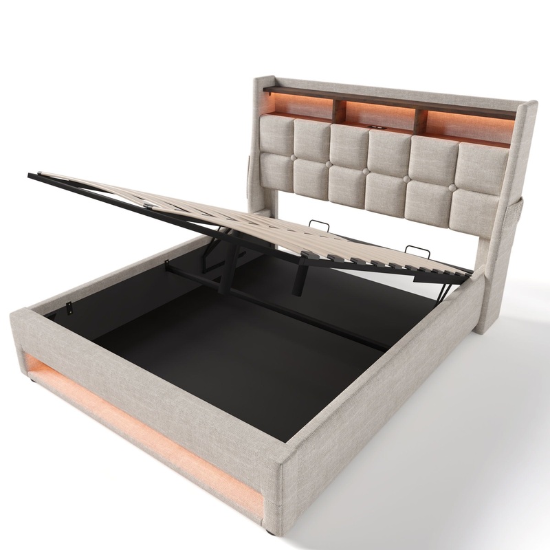 Upholstered Platform Bed With A Hydraulic Storage System, LED And USB Charging (Without Mattress)