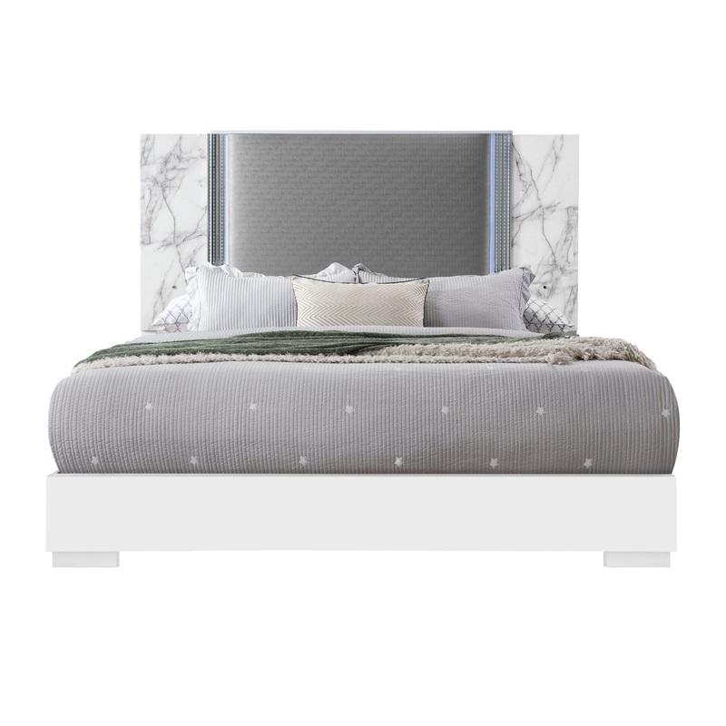 Ylime – King Bed With LED – White Marble