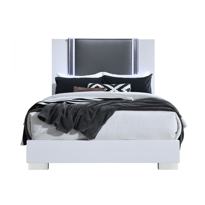 Ylime – Queen Bed With LED – Smooth White / Dark Gray