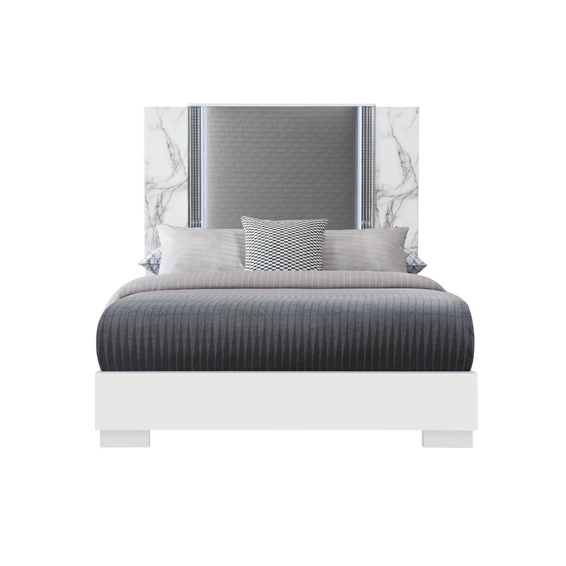 Ylime – Queen Bed With LED – White Marble
