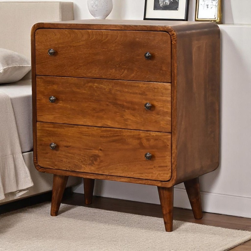 3 Drawer Mini Curved Chest|Dark Brown