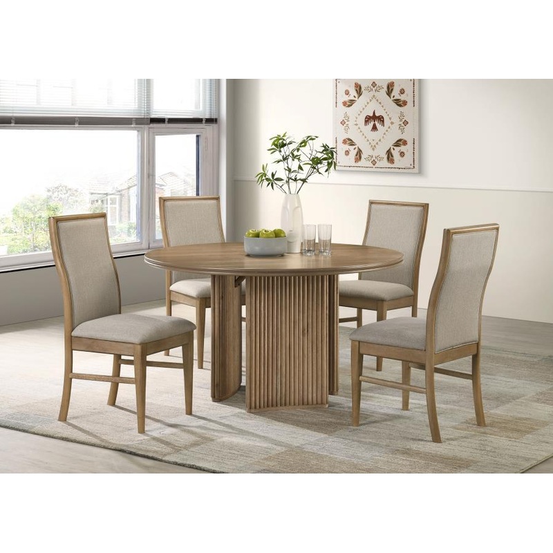 Adina – 5 Piece Round Dining Table Set – Barley / Distressed Light Brown