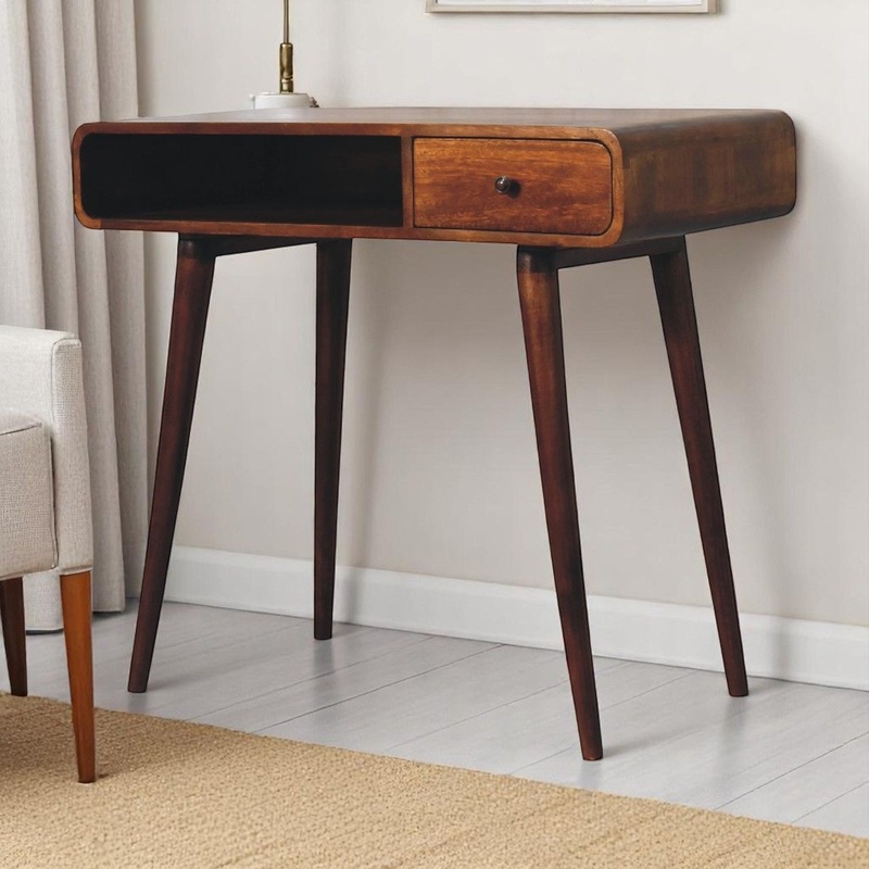 Curved Writing Desk|Dark Brown|Light Brown
