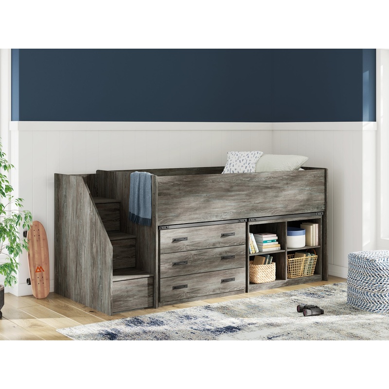 Frandern Twin Loft  Bed with Bookcase and Drawer Storage