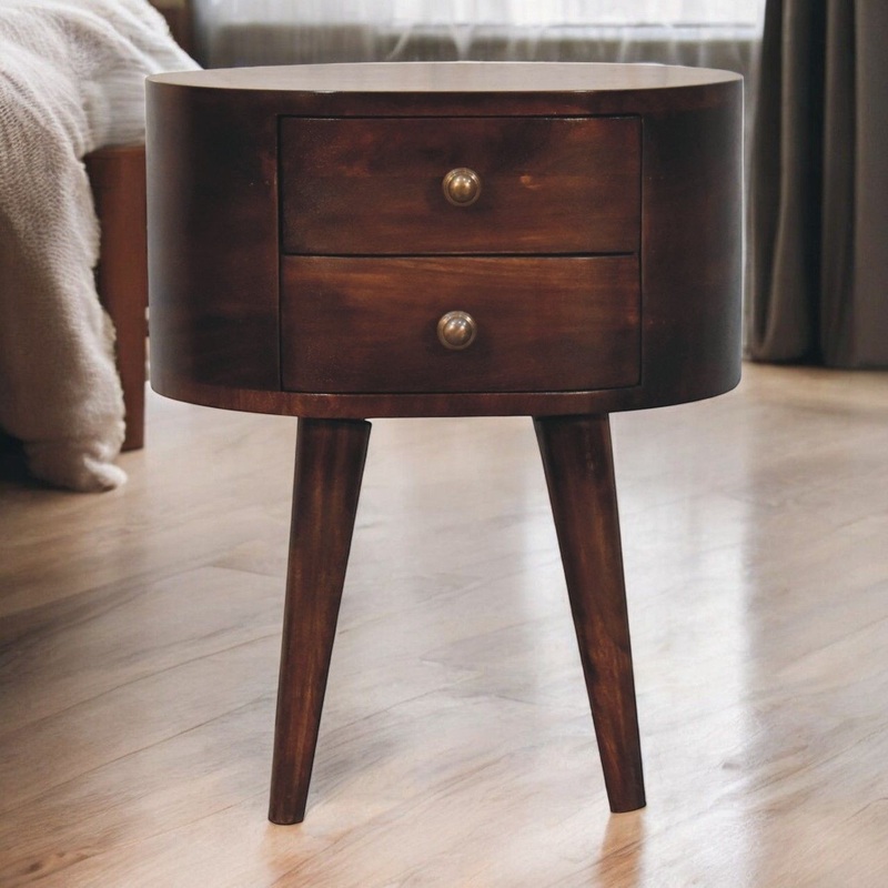 Rounded Bedside Table|Dark Brown