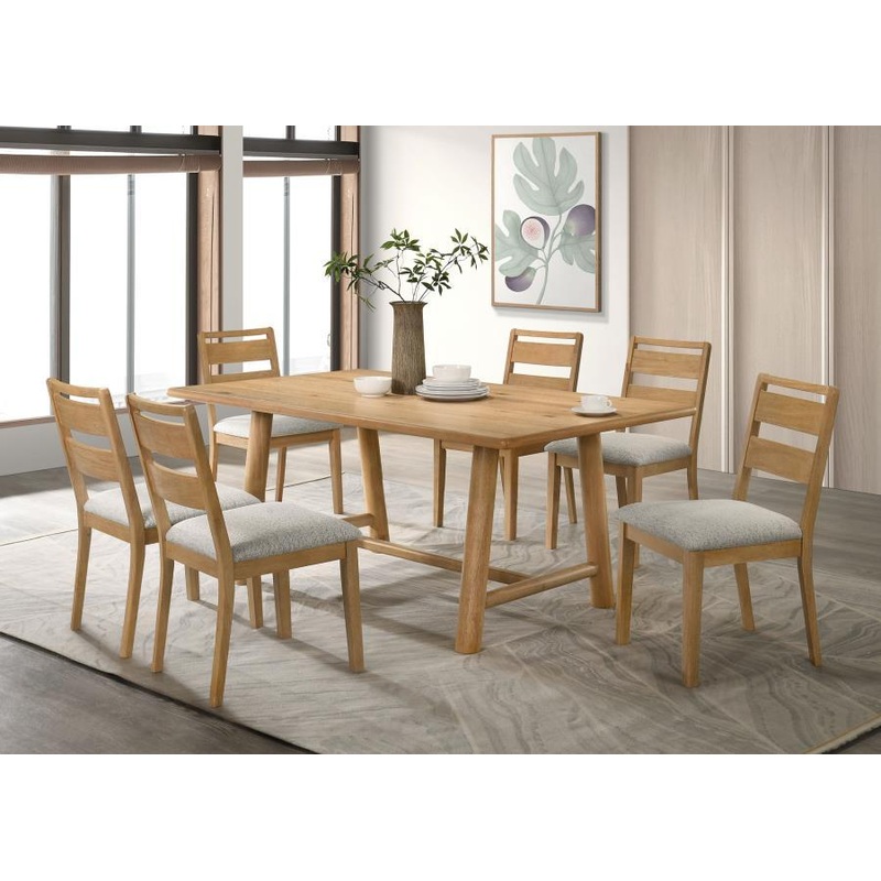 Duncan – 7 Piece Rectangular Wood Dining Table Set – Washed Oak