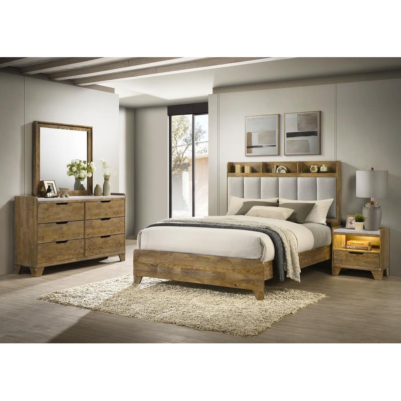 Henderson – Bedroom Set|Light Brown|5 Pc. Bed, Dresser, Mirror, Chest, Nightstand|4 Pc. Bed, Dresser, Mirror, Nightstand|Queen|King