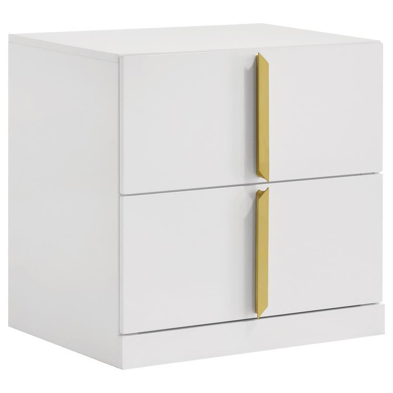Ines – 2-Drawer Nightstand Bedside Table – White High Gloss
