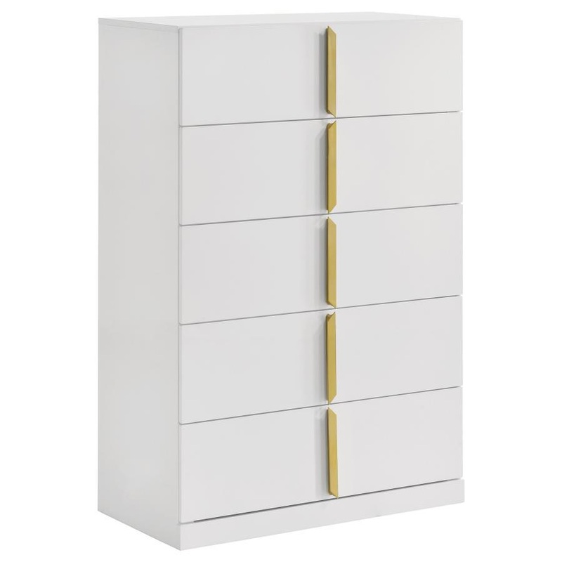 Ines – 5-Drawer Bedroom Chest Of Drawers – White High Gloss