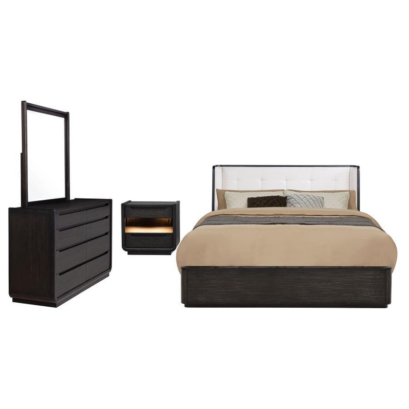 Leandro – Bedroom Set|Black|4 Pc. Bed, Dresser, Mirror, Nightstand|5 Pc. Bed, Dresser, Mirror, Chest, Nightstand|King|Queen