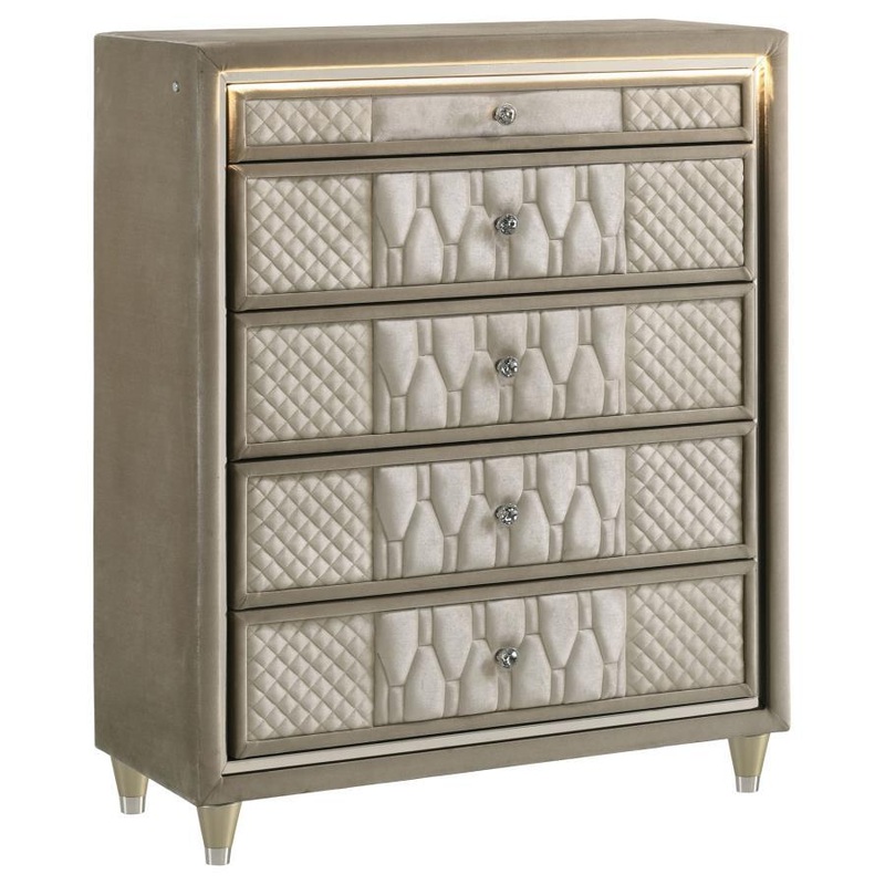 Lorient – 5-Drawer LED Chest Of Drawers – Ivory And Camel
