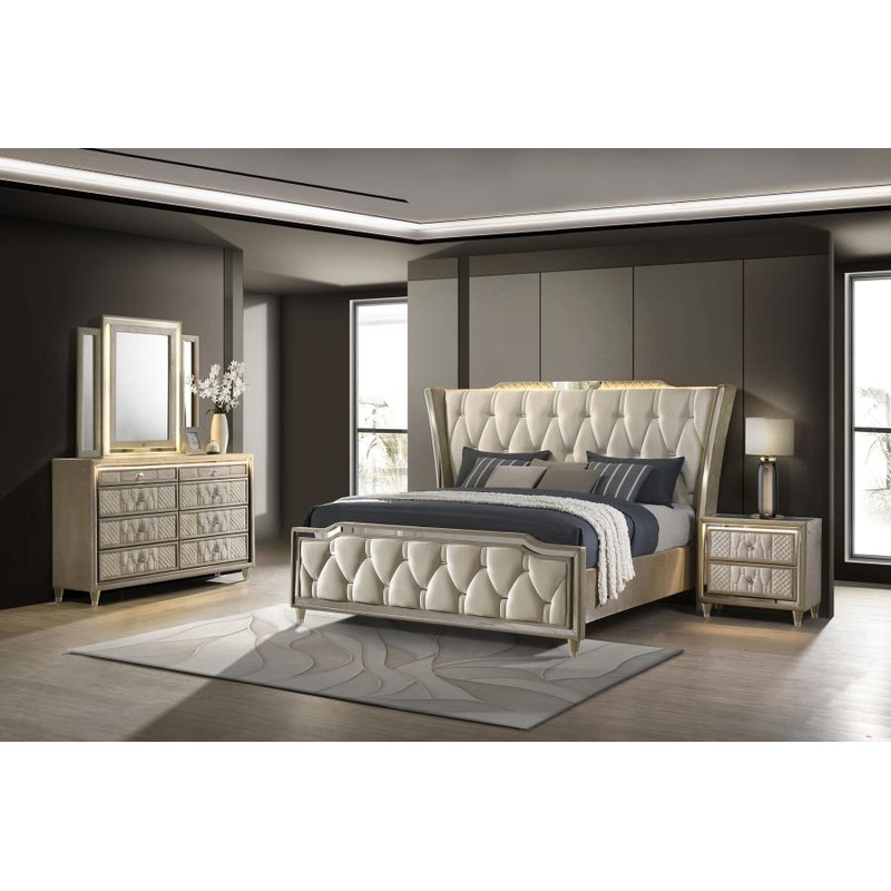 Lorient – Bedroom Set|Beige|4 Pc. Bed, Dresser, Mirror, Nightstand|5 Pc. Bed, Dresser, Mirror, Chest, Nightstand|King|Queen