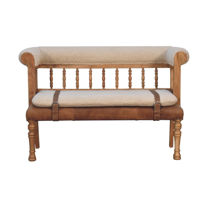 Strapped Hallway Bench|Dark Brown|Beige|33.46″W x 18.11″D x 31.5″H|48.43″W x 17.72″D x 30.71″H