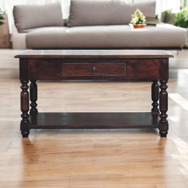 Turned Legs Drawer Table|Dark Brown|Light Brown|Side Tables|Coffee Tables|Console Tables