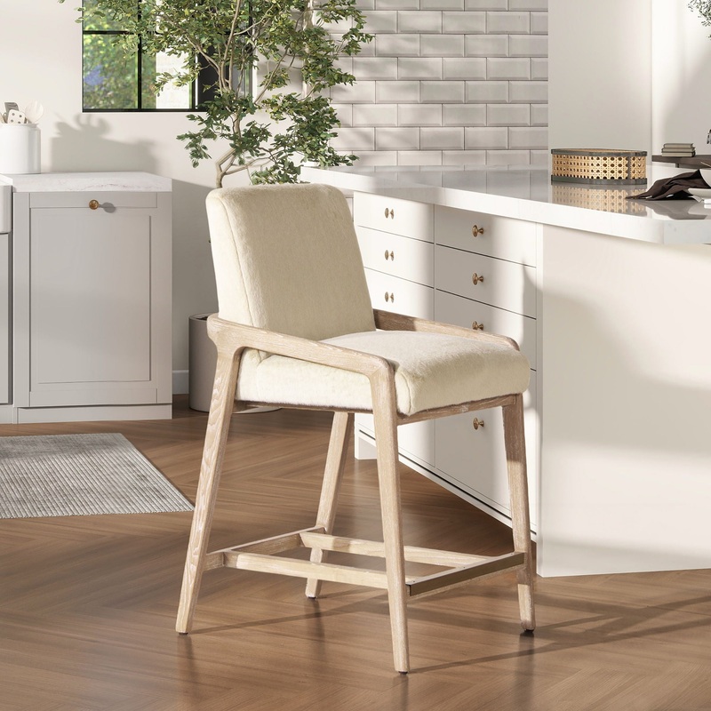 Arizona – Solid Ash Upholstered Counter Stool With Rope Detail – Creme De La Creme White