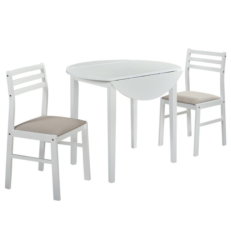 Bucknell – 3 Piece Round Drop Leaf Dining Table Set – White