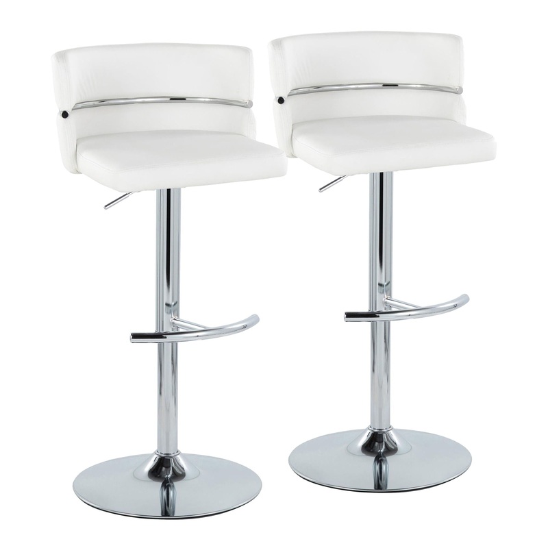 Cinch – Contemporary Adjustable Barstool With Swivel With Rounded T Footrest (Set of 2) – Chrome / White