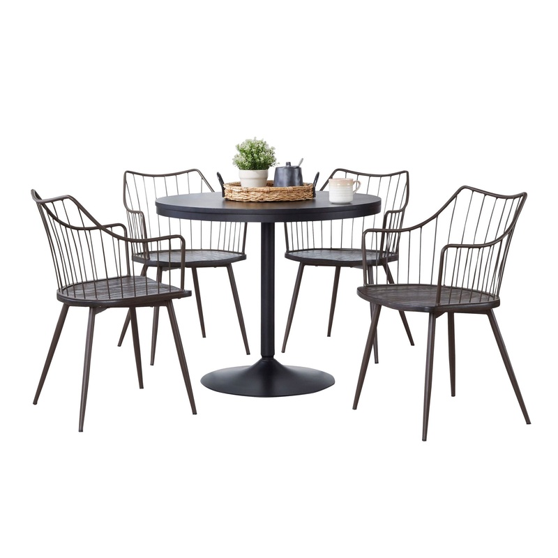Dakota Winston – 5 Piece Contemporary Dining Set – Black / Brown / Dark Walnut
