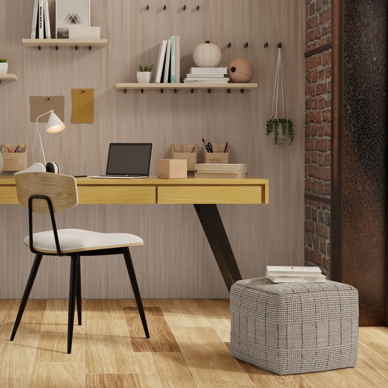 Elmer – Square Woven Pouf – Natural / Gray