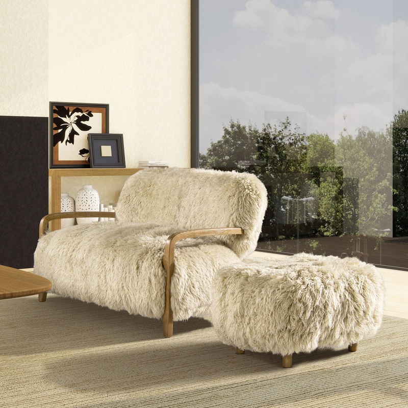Enchante – Sheepskin Accent Loveseat – Taupe / Natural