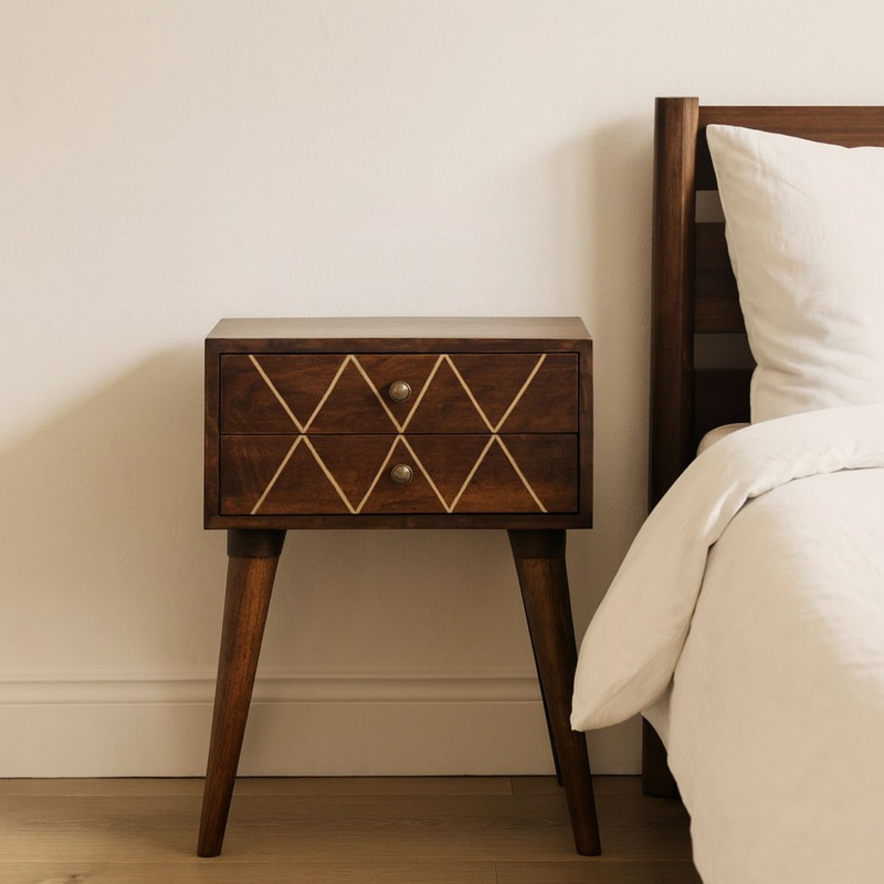 Inlay – Geo Brass Bedside Table – Chestnut