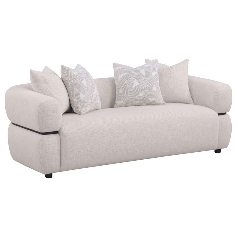 Jeanette – 84 Fabric Upholstered Round Arm Sofa – Beige